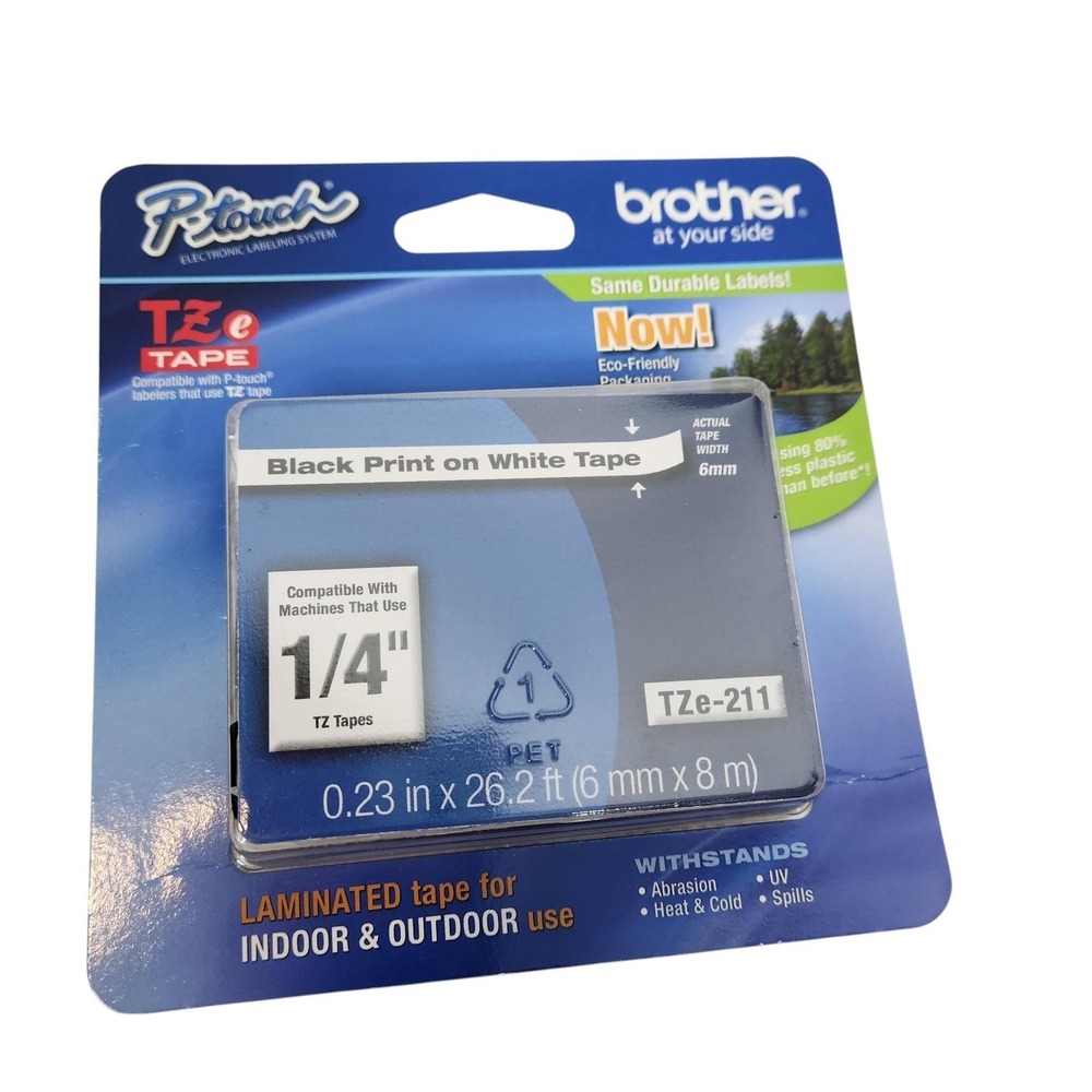 Brother P-Touch TZe-211 Tape 6mm 1/4in Black On White‎ Laminated Label 8m Japan